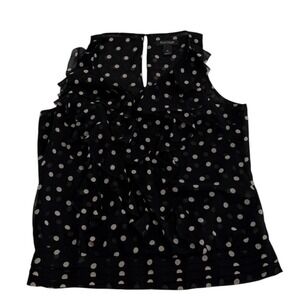 White House Black Market Polka Dot Ruffle Sleeveless Blouse Black White Medium